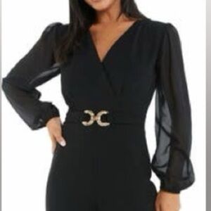 Elegant Chic Black Sheer Sleeve Jumpsuit